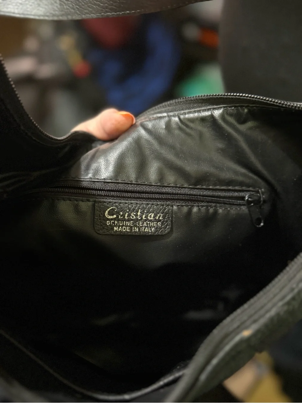 Black Leather Hobo Bag with Silver Ring Accents